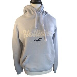 Hollister Pullover Hoodie Light Blue Logo Graphic Sweatshirt Women's Small